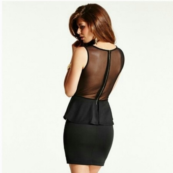 Guess Peplum Mesh Mini Dress in Black | Small - Picture 4 of 6